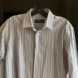 MENS SALVATORE FERRAGAMO SIZE LARGE 100% COTTON DRESS SHIRT